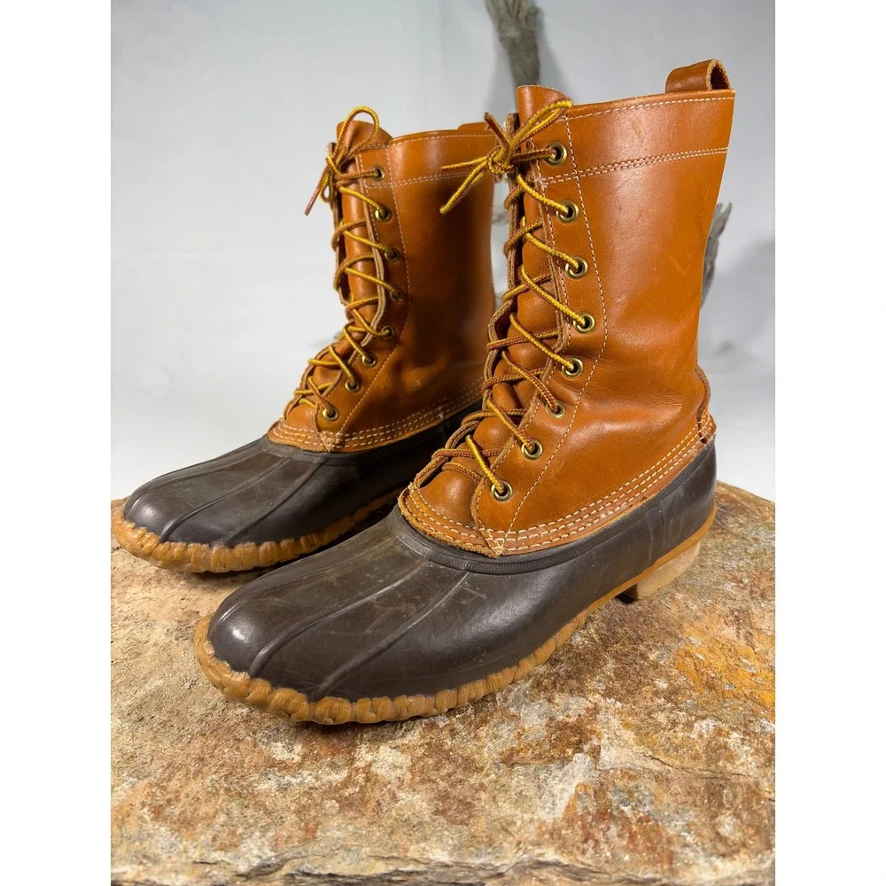 LL Bean Maine Hunting Shoe 10 Inch Duck Boots Brown Leather Mens 10 Made in USA